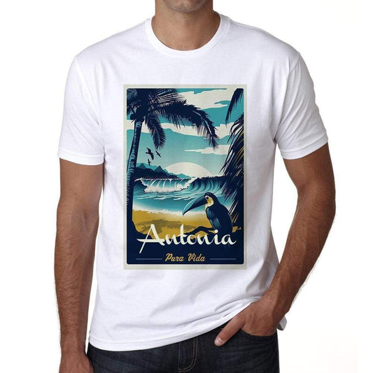 Antonia Pura Vida Beach Name White Mens Short Sleeve Round Neck T-Shirt 00292 - White / S - Casual