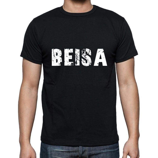 Beisa Mens Short Sleeve Round Neck T-Shirt 5 Letters Black Word 00006 - Casual