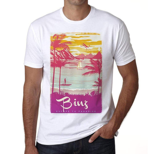 Binz Escape To Paradise White Mens Short Sleeve Round Neck T-Shirt 00281 - White / S - Casual