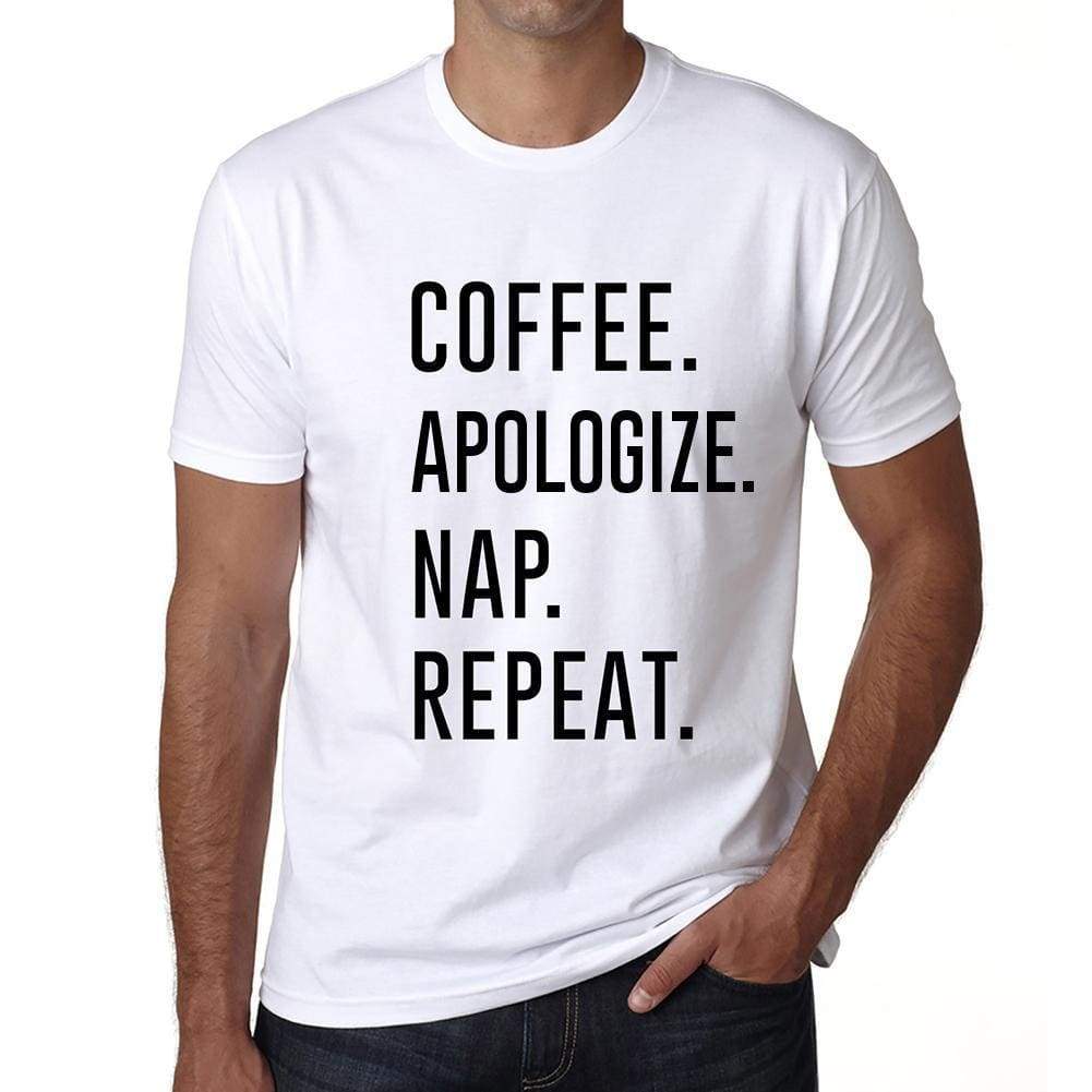 Coffee Apologize Nap Repeat Mens Short Sleeve Round Neck T-Shirt 00058 - White / S - Casual