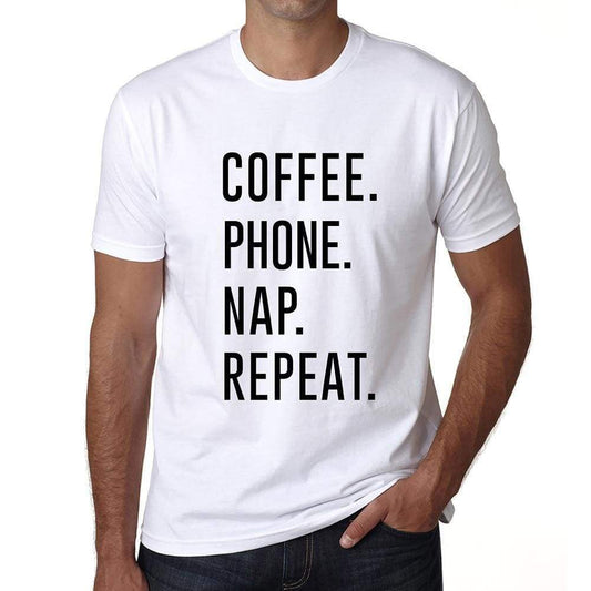 Coffee Phone Nap Repeat Mens Short Sleeve Round Neck T-Shirt 00058 - White / S - Casual
