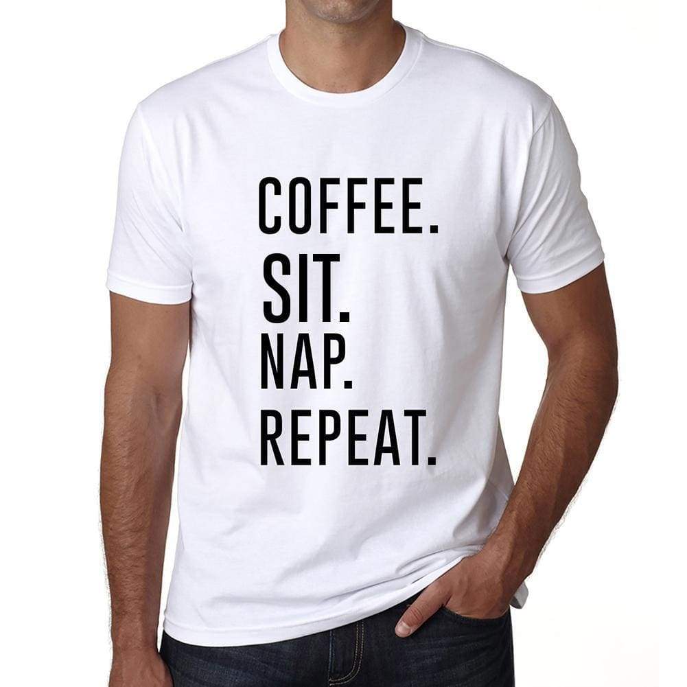 Coffee Sit Nap Repeat Mens Short Sleeve Round Neck T-Shirt 00058 - White / S - Casual