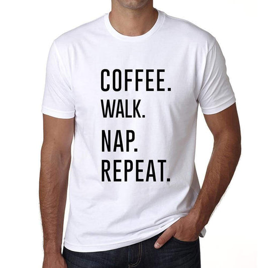 Coffee Walk Nap Repeat Mens Short Sleeve Round Neck T-Shirt 00058 - White / S - Casual