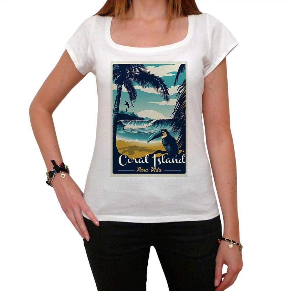 Coral Island Pura Vida Beach Name White Womens Short Sleeve Round Neck T-Shirt 00297 - White / Xs - Casual