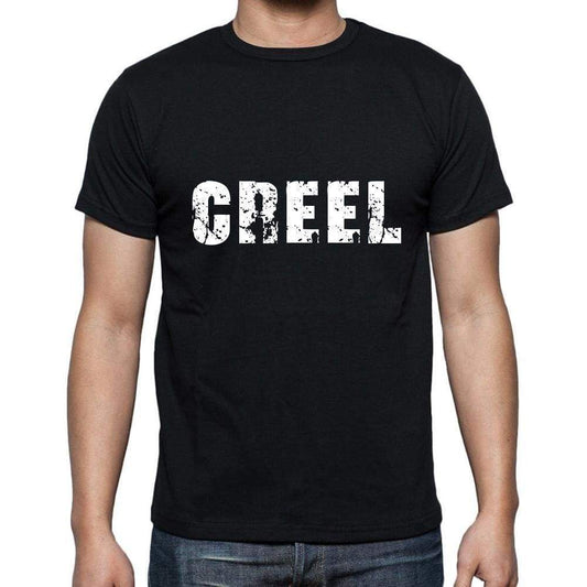 Creel Mens Short Sleeve Round Neck T-Shirt 5 Letters Black Word 00006 - Casual