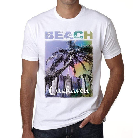 Cuxhaven Beach Palm White Mens Short Sleeve Round Neck T-Shirt - White / S - Casual