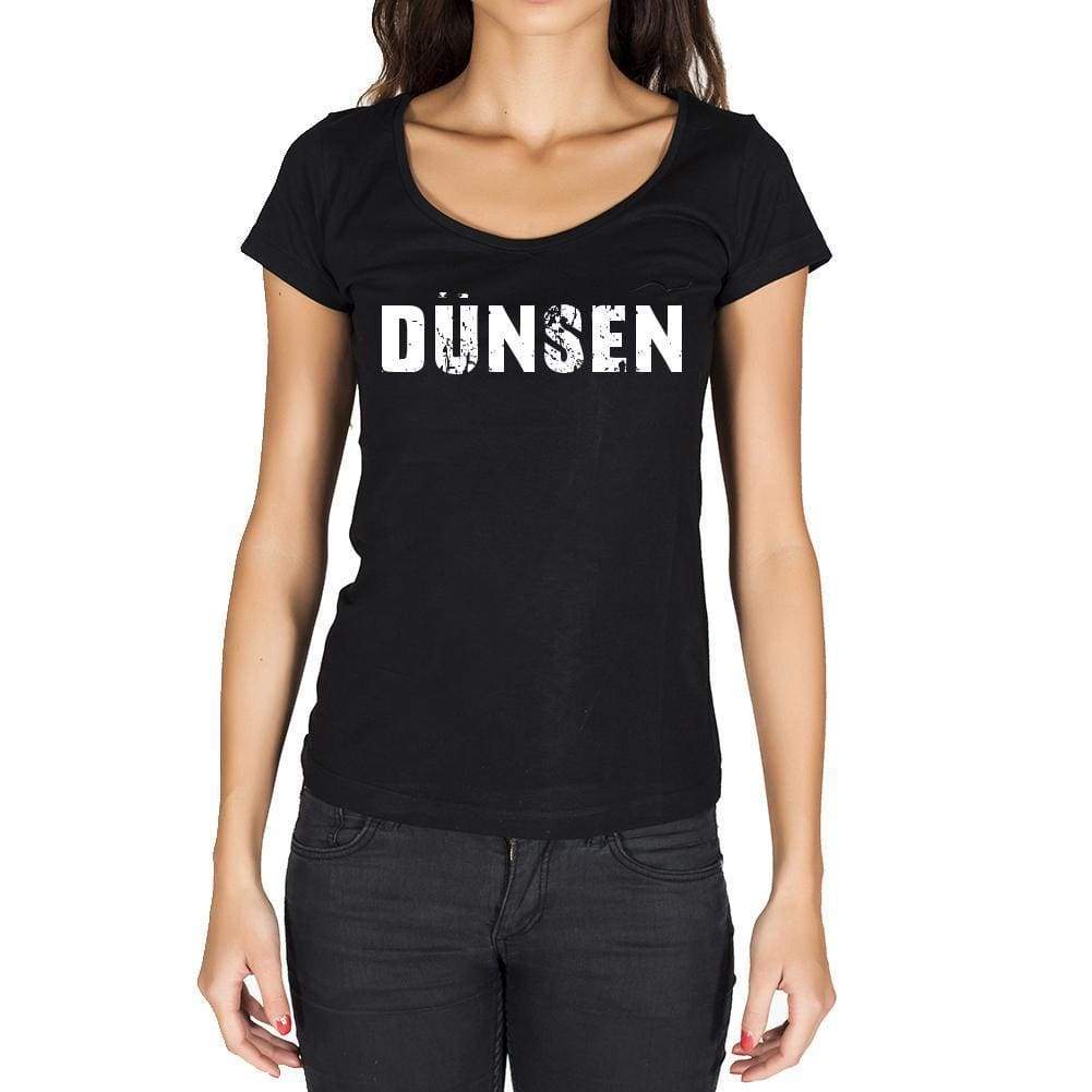Dünsen German Cities Black Womens Short Sleeve Round Neck T-Shirt 00002 - Casual