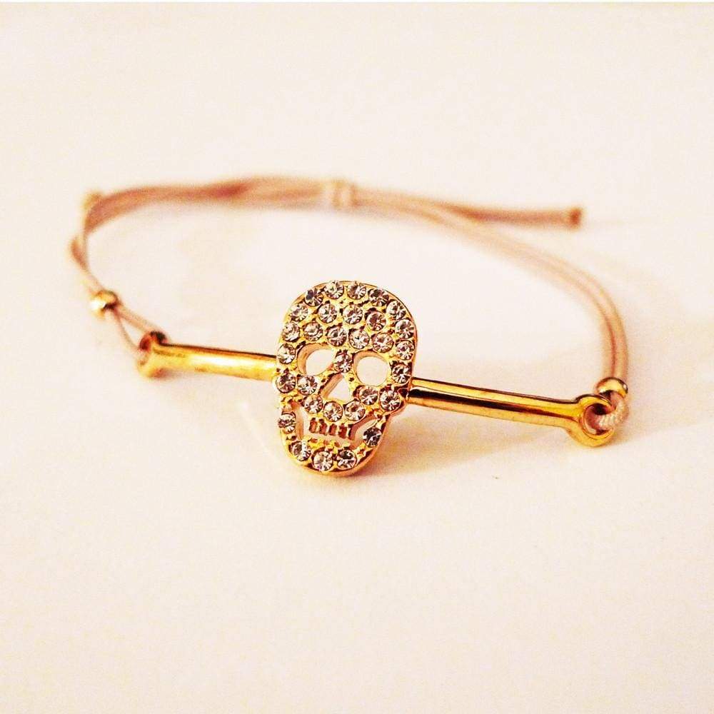 Gold Skull Strass Beige Bracelet