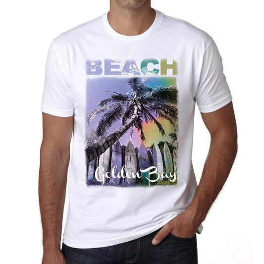 Golden Bay Beach Palm White Mens Short Sleeve Round Neck T-Shirt - White / S - Casual