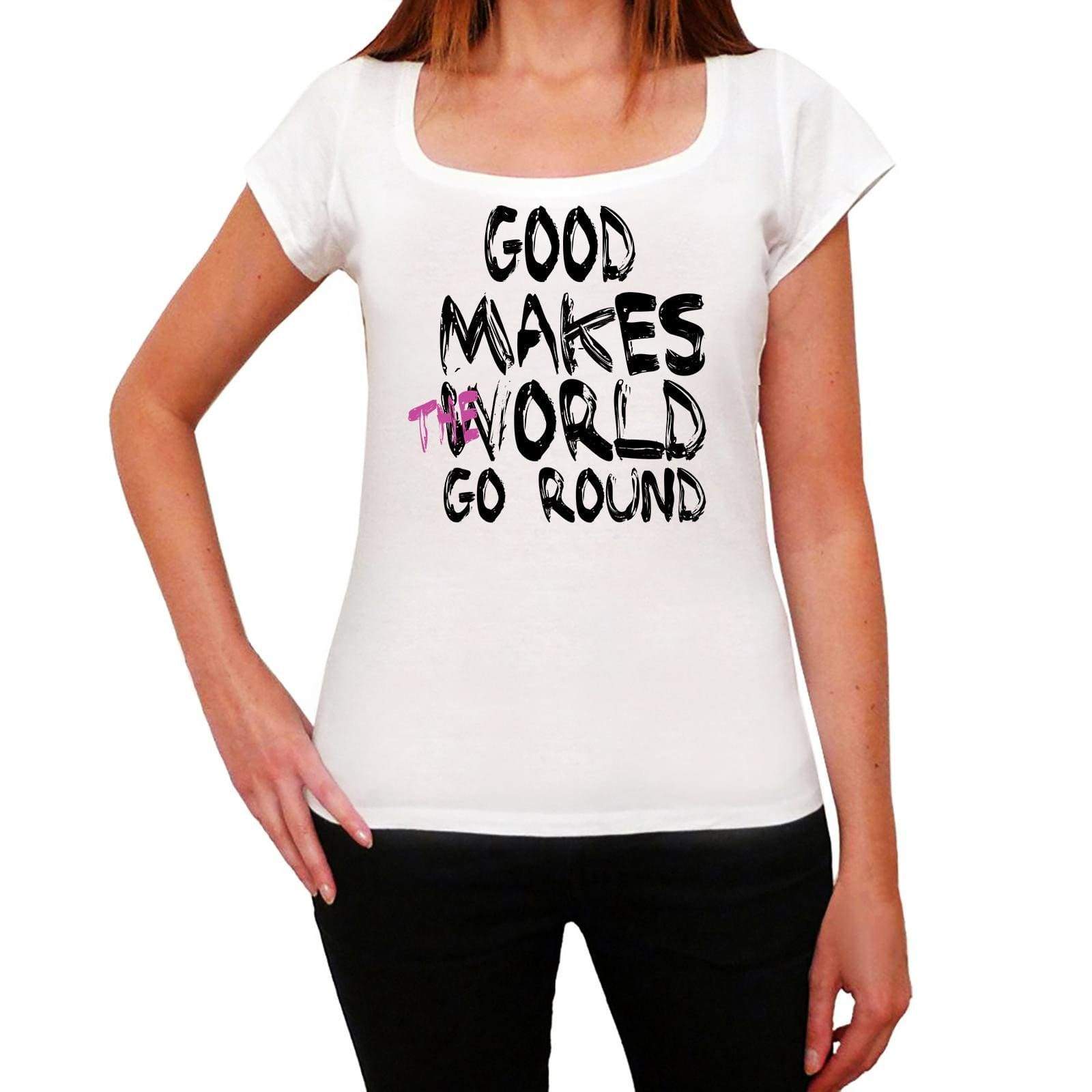 Good World Goes Round Womens Short Sleeve Round White T-Shirt 00083 - White / Xs - Casual