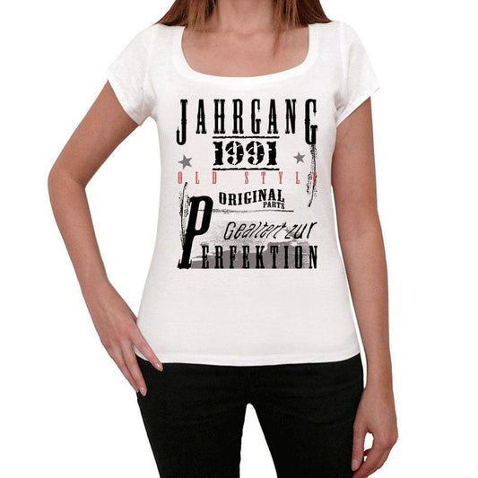 Jahrgang Birthday 1991 White Womens Short Sleeve Round Neck T-Shirt Gift T-Shirt 00351 - White / Xs - Casual