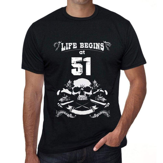 Life Begins At 51 Mens Black T-Shirt Birthday Gift 00449 - Black / Xs - Casual