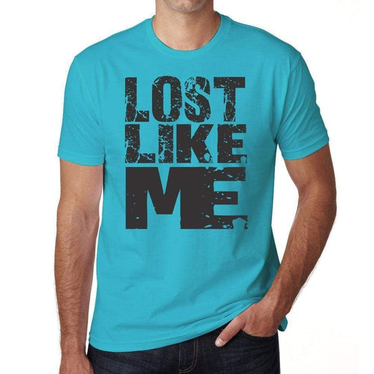 Lost Like Me Blue Grey Letters Mens Short Sleeve Round Neck T-Shirt 00285 - Blue / S - Casual