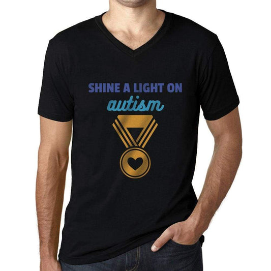 Mens Graphic V-Neck T-Shirt Shine a Light on Autism Deep Black - Deep Black / S / Cotton - T-Shirt
