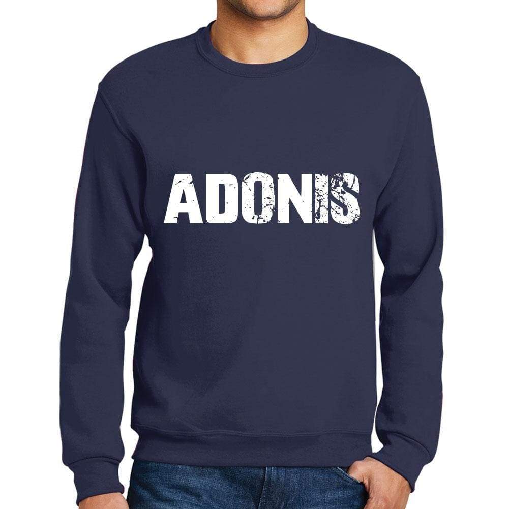 Mens Printed Graphic Sweatshirt Popular Words Adonis French Navy - French Navy / Small / Cotton - Sweatshirts