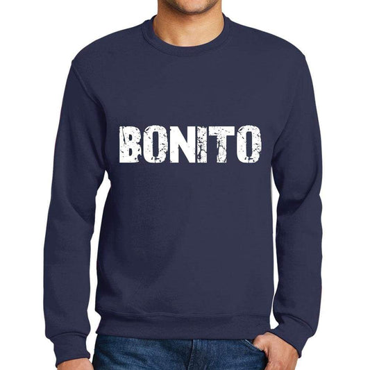 Mens Printed Graphic Sweatshirt Popular Words Bonito French Navy - French Navy / Small / Cotton - Sweatshirts