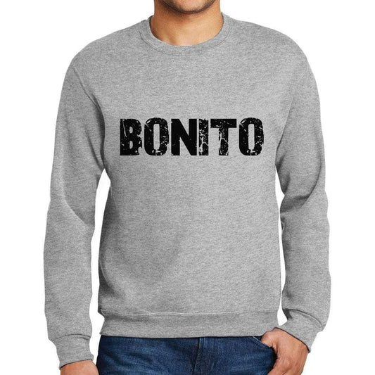Mens Printed Graphic Sweatshirt Popular Words Bonito Grey Marl - Grey Marl / Small / Cotton - Sweatshirts