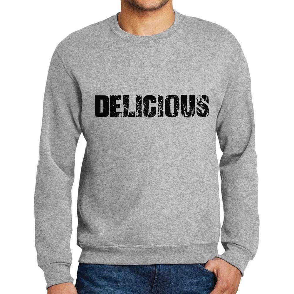 Mens Printed Graphic Sweatshirt Popular Words Delicious Grey Marl - Grey Marl / Small / Cotton - Sweatshirts