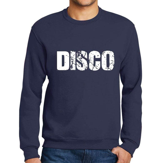 Mens Printed Graphic Sweatshirt Popular Words Disco French Navy - French Navy / Small / Cotton - Sweatshirts