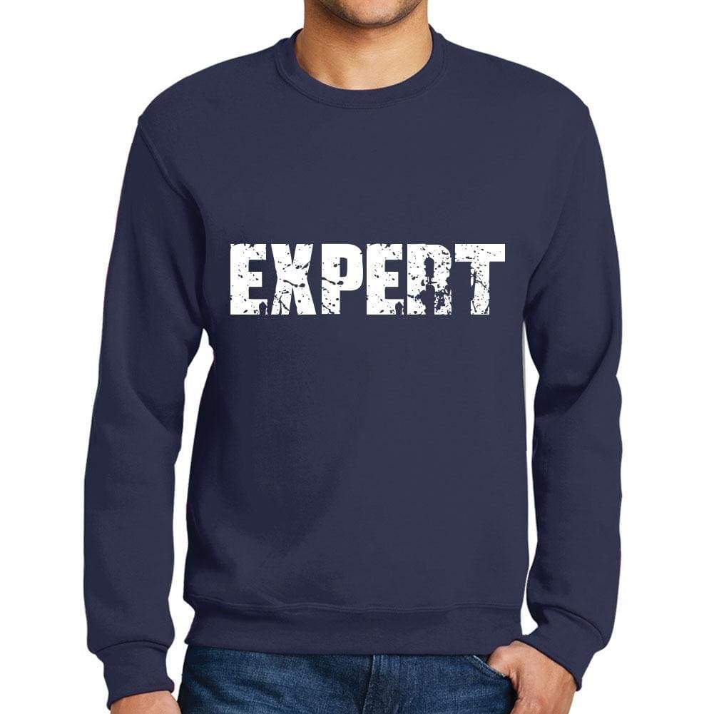 Mens Printed Graphic Sweatshirt Popular Words Expert French Navy - French Navy / Small / Cotton - Sweatshirts