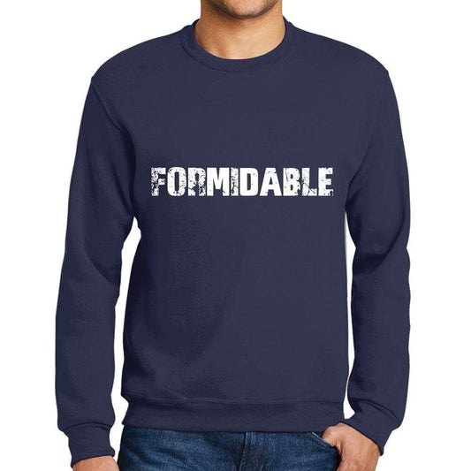 Mens Printed Graphic Sweatshirt Popular Words Formidable French Navy - French Navy / Small / Cotton - Sweatshirts