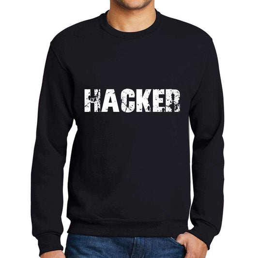 Mens Printed Graphic Sweatshirt Popular Words Hacker Deep Black - Deep Black / Small / Cotton - Sweatshirts