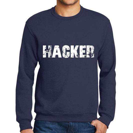 Mens Printed Graphic Sweatshirt Popular Words Hacker French Navy - French Navy / Small / Cotton - Sweatshirts