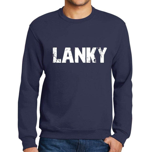 Mens Printed Graphic Sweatshirt Popular Words Lanky French Navy - French Navy / Small / Cotton - Sweatshirts