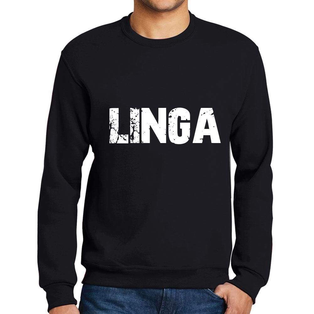 Mens Printed Graphic Sweatshirt Popular Words Linga Deep Black - Deep Black / Small / Cotton - Sweatshirts