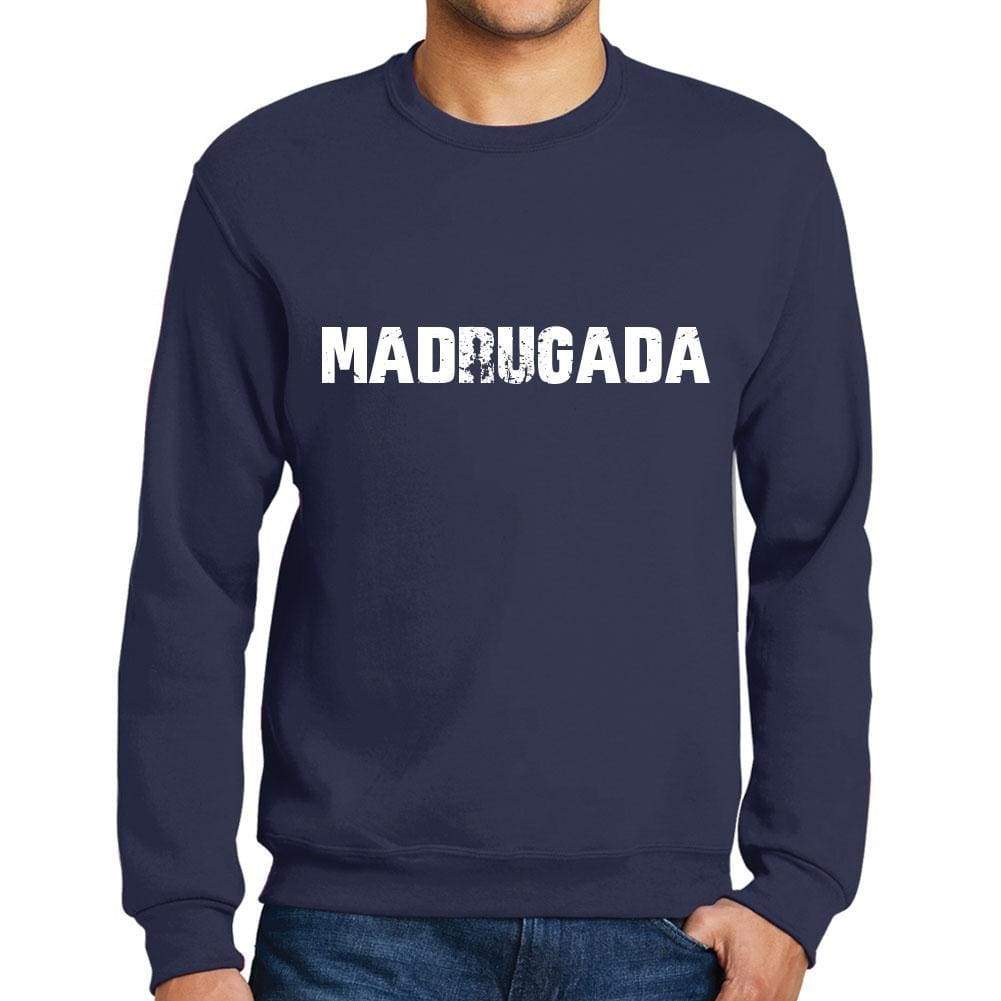 Mens Printed Graphic Sweatshirt Popular Words Madrugada French Navy - French Navy / Small / Cotton - Sweatshirts