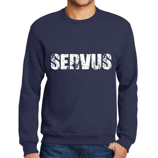 Mens Printed Graphic Sweatshirt Popular Words Servus French Navy - French Navy / Small / Cotton - Sweatshirts