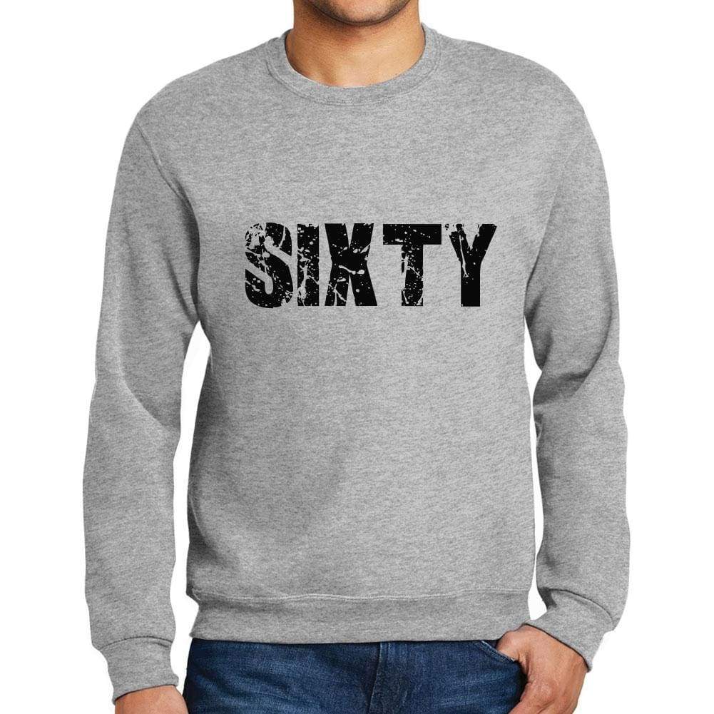 Mens Printed Graphic Sweatshirt Popular Words Sixty Grey Marl - Grey Marl / Small / Cotton - Sweatshirts