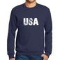 Mens Printed Graphic Sweatshirt Popular Words Usa French Navy - French Navy / Small / Cotton - Sweatshirts
