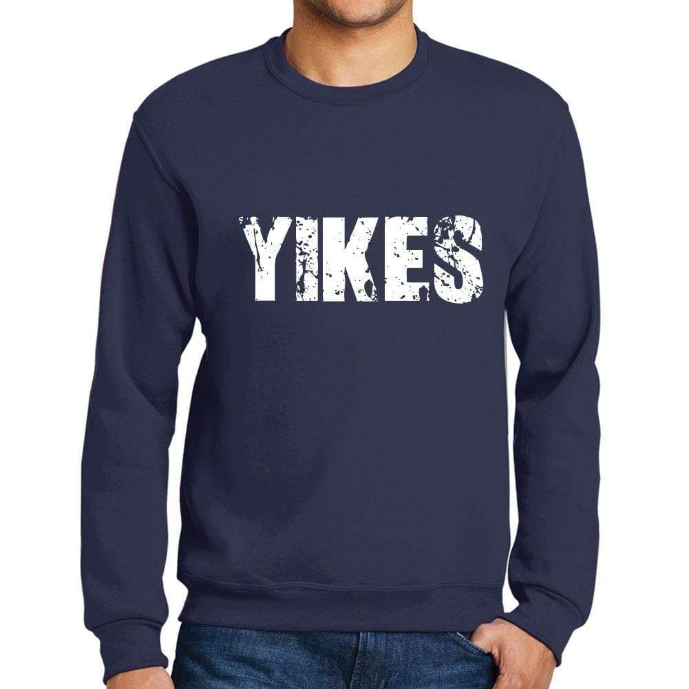 Mens Printed Graphic Sweatshirt Popular Words Yikes French Navy - French Navy / Small / Cotton - Sweatshirts
