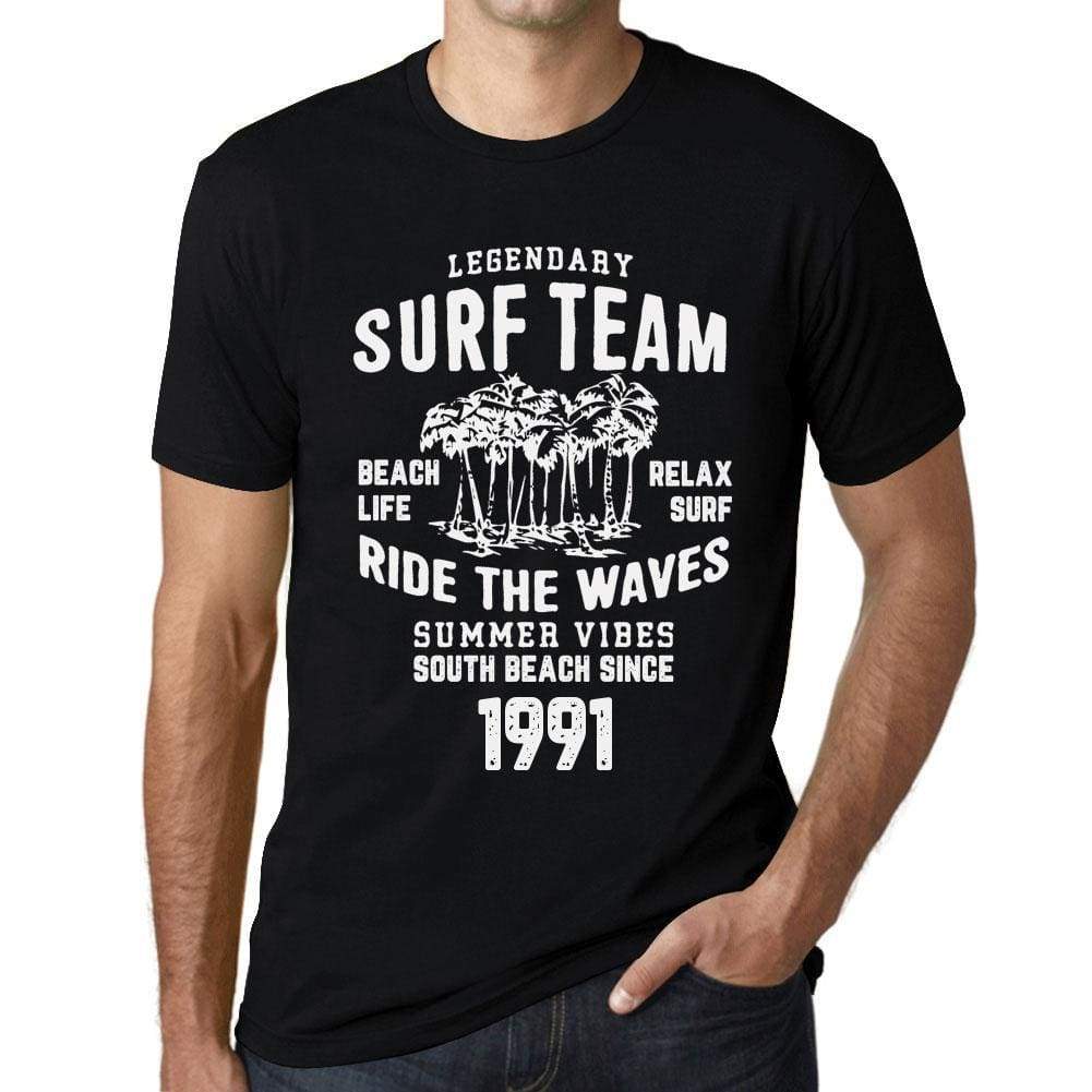 Mens Vintage Tee Shirt Graphic T Shirt Surf Team 1991 Deep Black - Deep Black / Xs / Cotton - T-Shirt