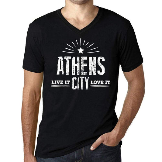 Mens Vintage Tee Shirt Graphic V-Neck T Shirt Live It Love It Athens Deep Black - Black / S / Cotton - T-Shirt