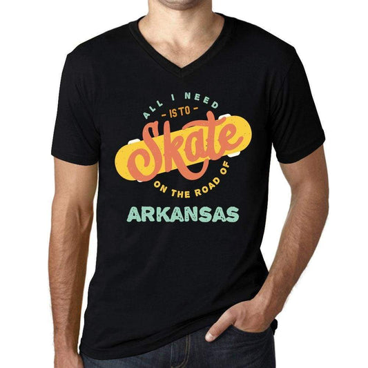 Mens Vintage Tee Shirt Graphic V-Neck T Shirt On The Road Of Arkansas Black - Black / S / Cotton - T-Shirt