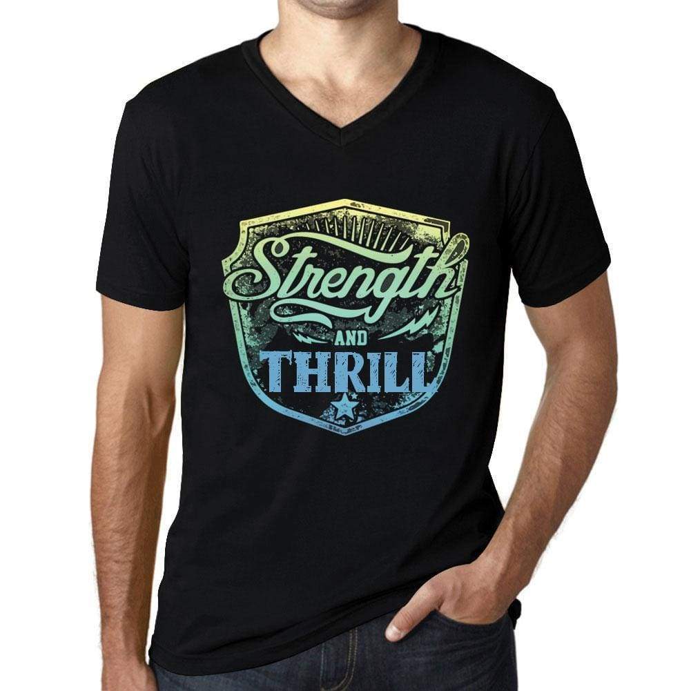 Mens Vintage Tee Shirt Graphic V-Neck T Shirt Strenght And Thrill Black - Black / S / Cotton - T-Shirt