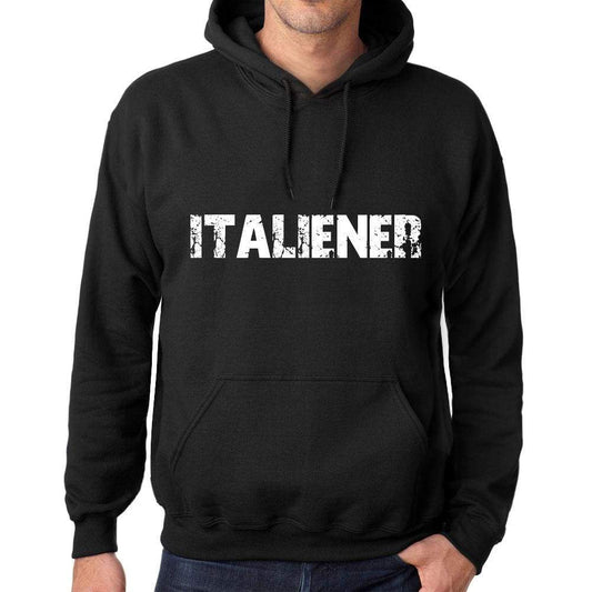 Mens Womens Unisex Printed Graphic Cotton Hoodie Soft Heavyweight Hooded Sweatshirt Pullover Popular Words Italiener Deep Black - Black / Xs