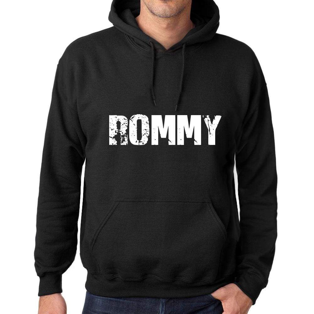 Mens Womens Unisex Printed Graphic Cotton Hoodie Soft Heavyweight Hooded Sweatshirt Pullover Popular Words Rommy Deep Black - Black / Xs /