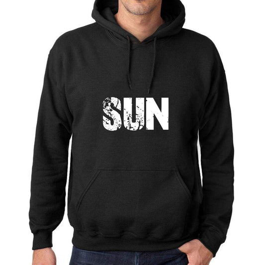 Mens Womens Unisex Printed Graphic Cotton Hoodie Soft Heavyweight Hooded Sweatshirt Pullover Popular Words Sun Deep Black - Black / Xs /