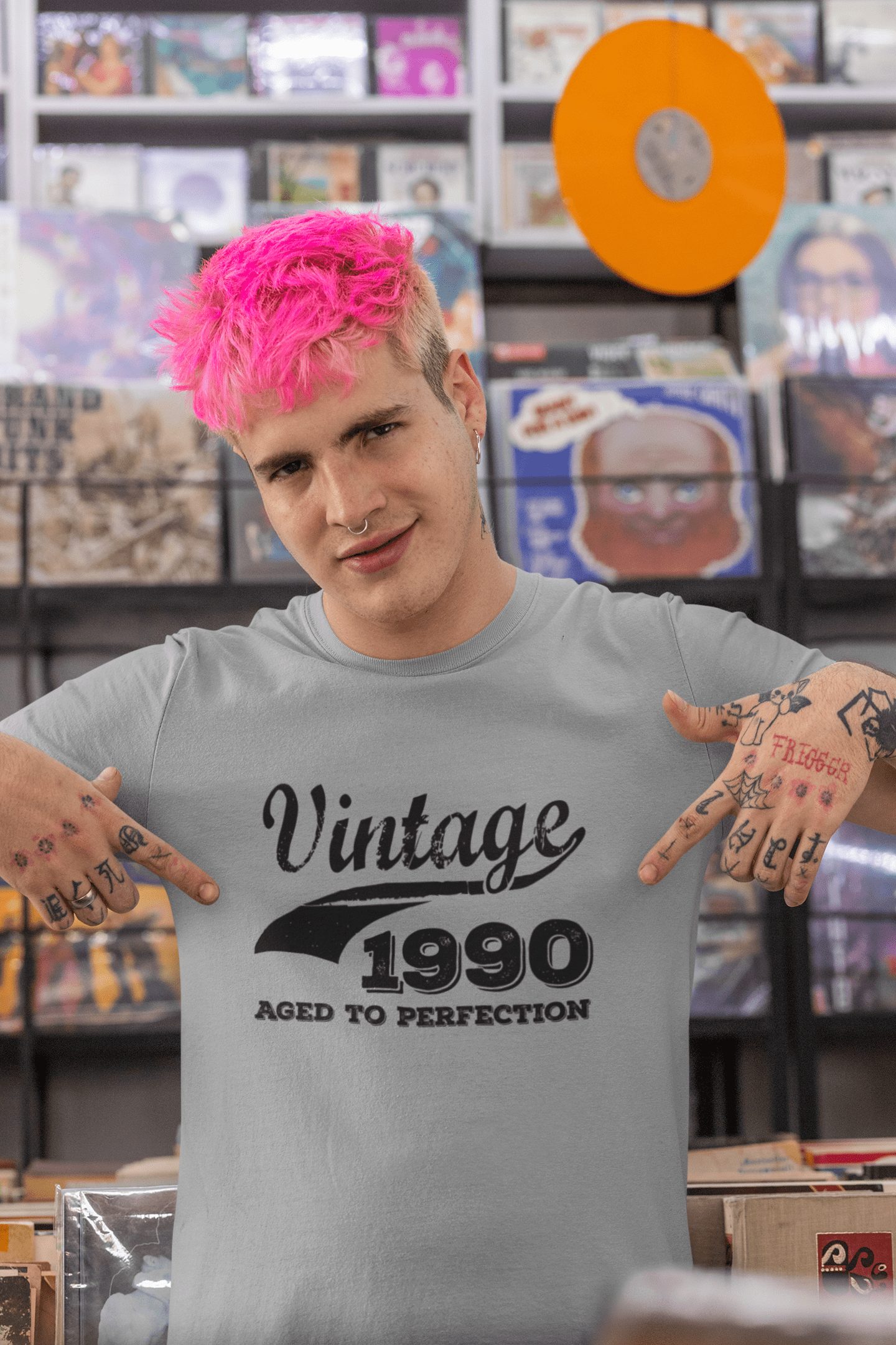 Vintage Aged to Perfection 1990, Grey, Men's Short Sleeve Round Neck T-shirt, gift t-shirt 00346