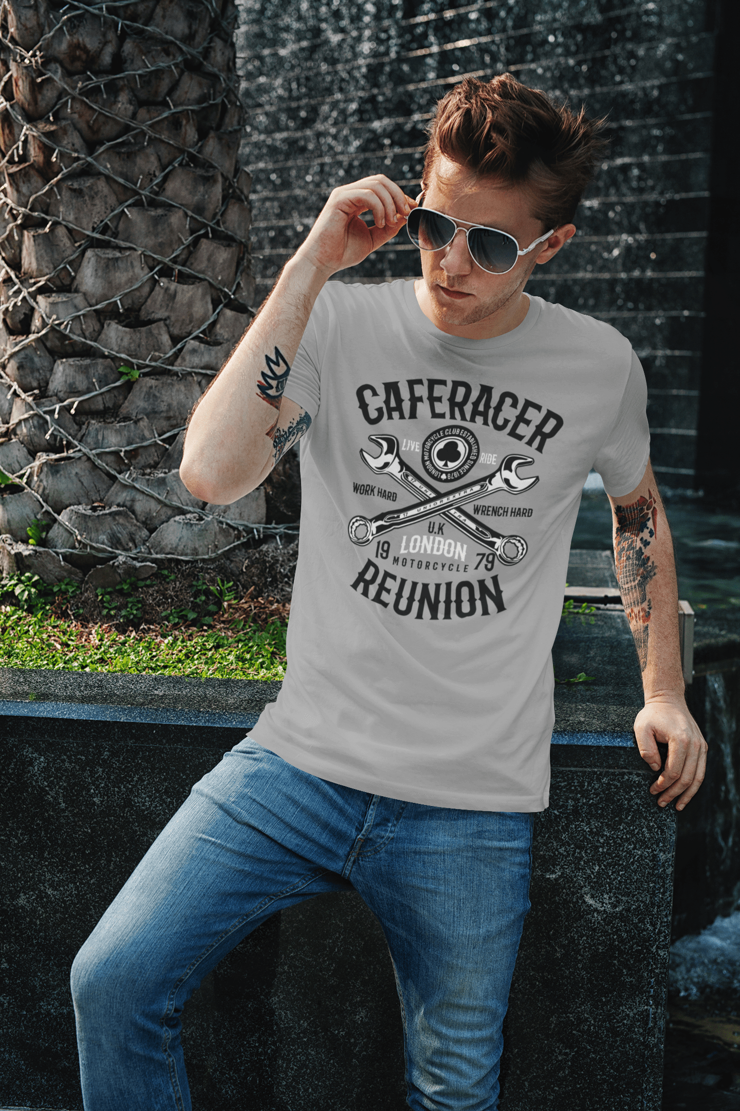 ULTRABASIC Men's T-Shirt Caferacer Reunion - Live Ride Motorcycle Shirt for Men