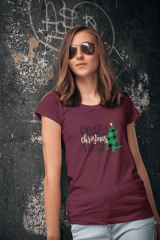 ULTRABASIC - Graphic Women's Crazy Christams Lady T-Shirt Cute Xmas Gift Ideas Burgundy