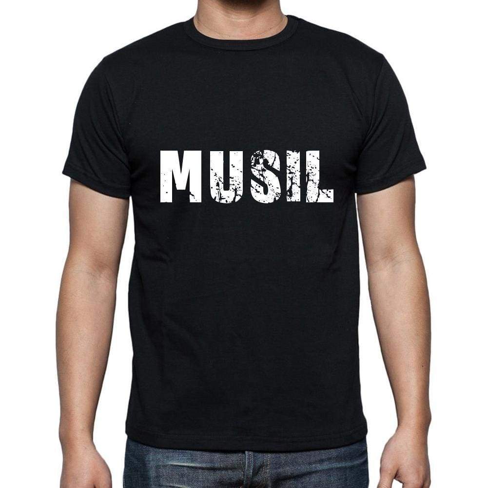 Musil Mens Short Sleeve Round Neck T-Shirt 5 Letters Black Word 00006 - Casual