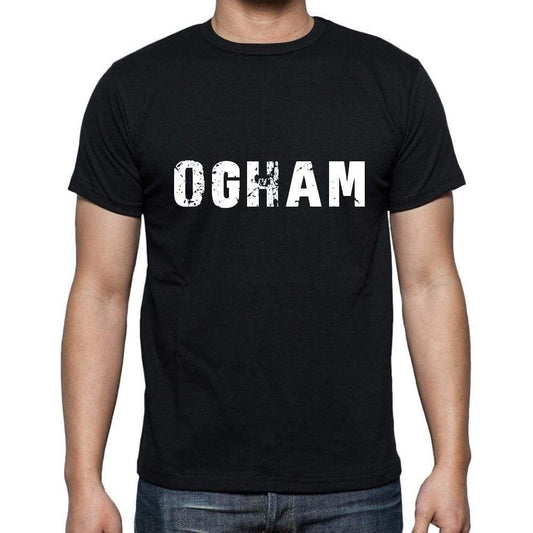 Ogham Mens Short Sleeve Round Neck T-Shirt 5 Letters Black Word 00006 - Casual