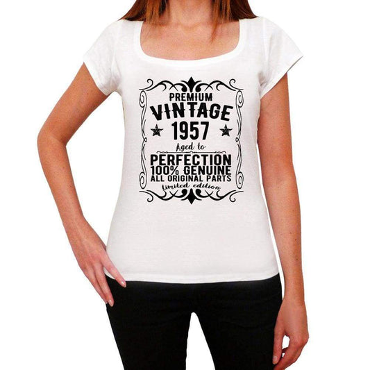 Premium Vintage Year 1957 White Womens Short Sleeve Round Neck T-Shirt Gift T-Shirt 00368 - White / Xs - Casual