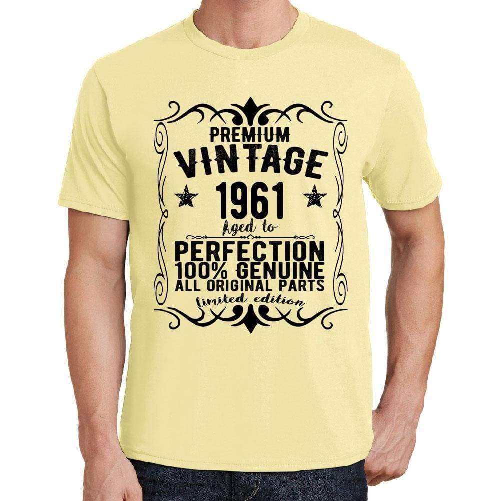 Premium Vintage Year 1961 Yellow Mens Short Sleeve Round Neck T-Shirt Gift T-Shirt 00348 - Yellow / S - Casual