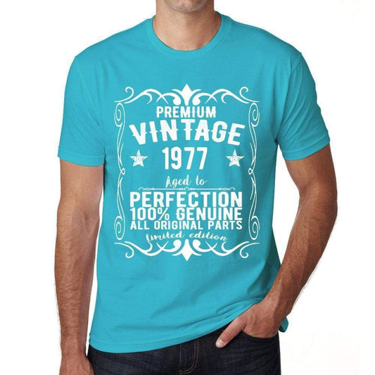 Premium Vintage Year 1977 Blue Mens Short Sleeve Round Neck T-Shirt Gift T-Shirt 00367 - Blue / Xs - Casual