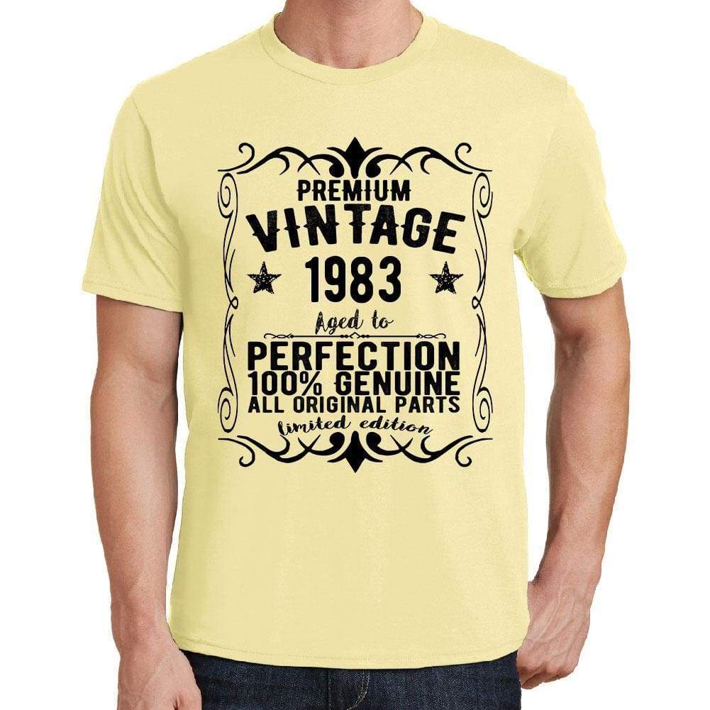Premium Vintage Year 1983 Yellow Mens Short Sleeve Round Neck T-Shirt Gift T-Shirt 00348 - Yellow / S - Casual